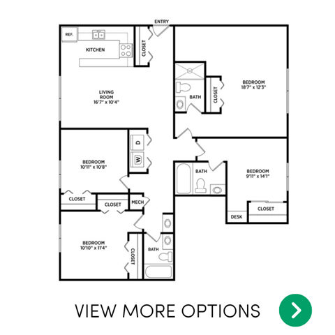 Floor plan for 4 beds, 3 baths, 1347 sqft